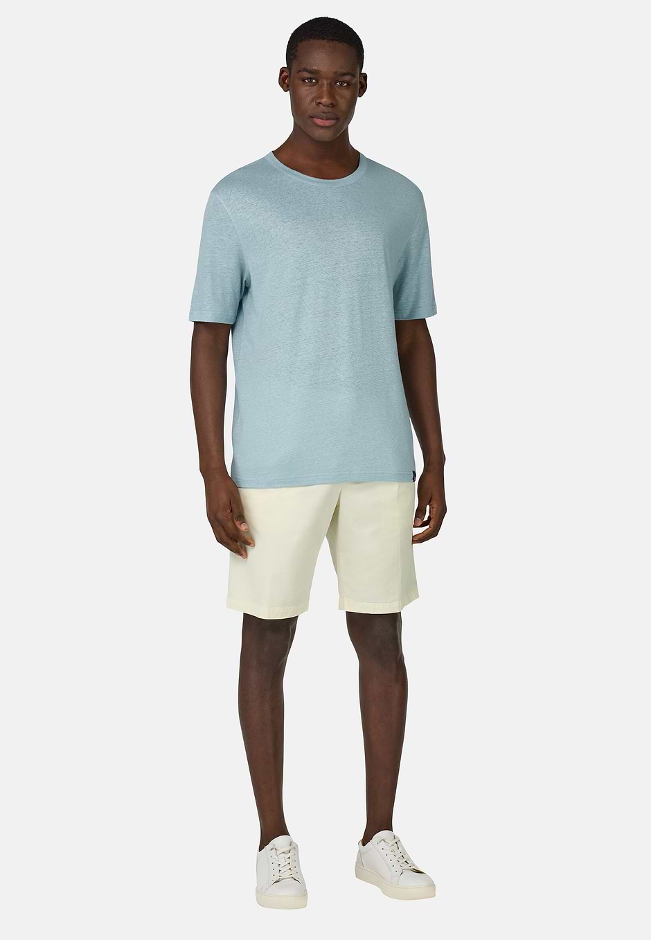 T-Shirt in Stretch Linen Jersey, Air-blue, hi-res