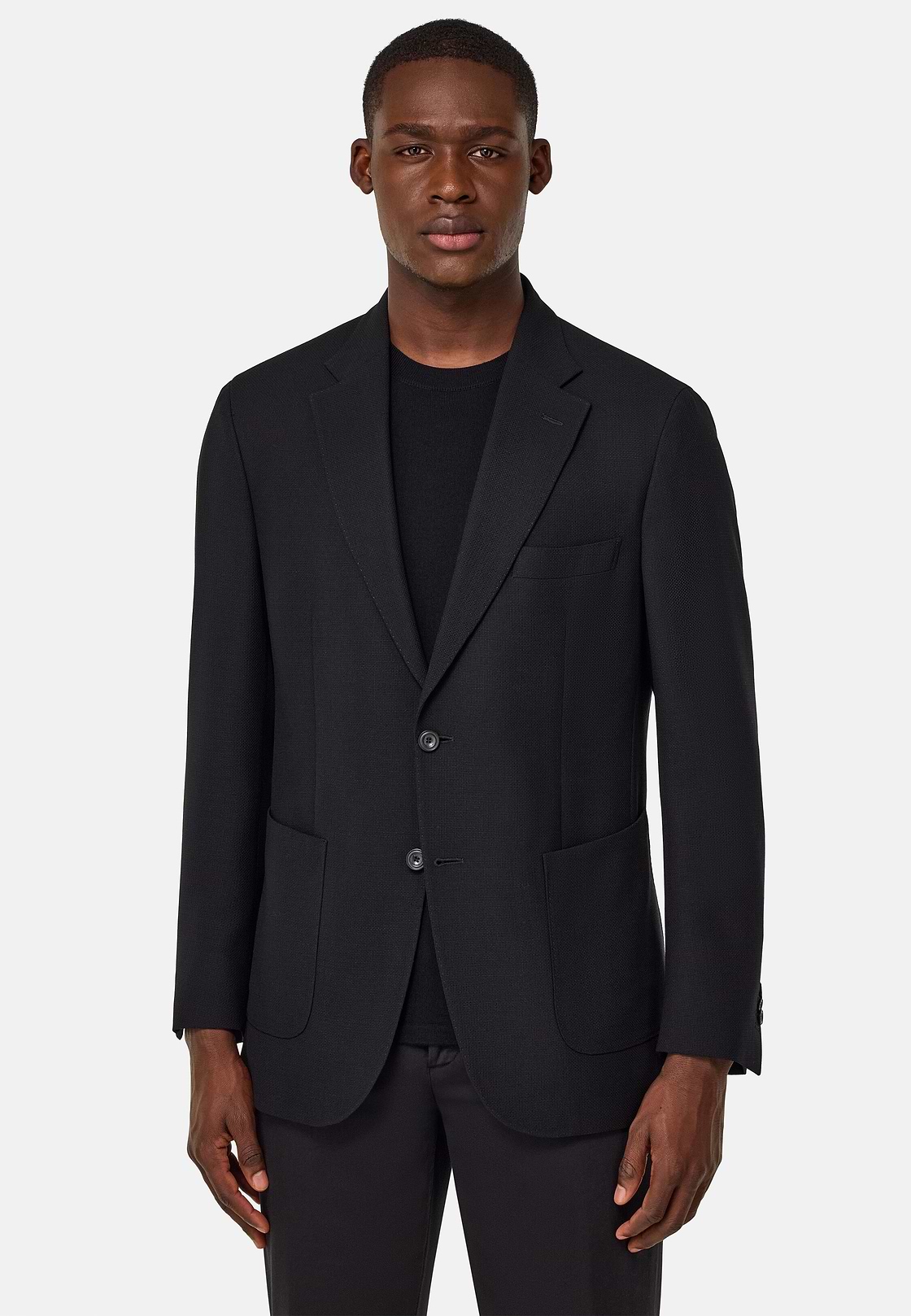 Giacca In Pura Lana Crepe, Nero, hi-res