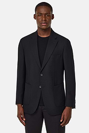 Giacca In Pura Lana Crepe, Nero, hi-res