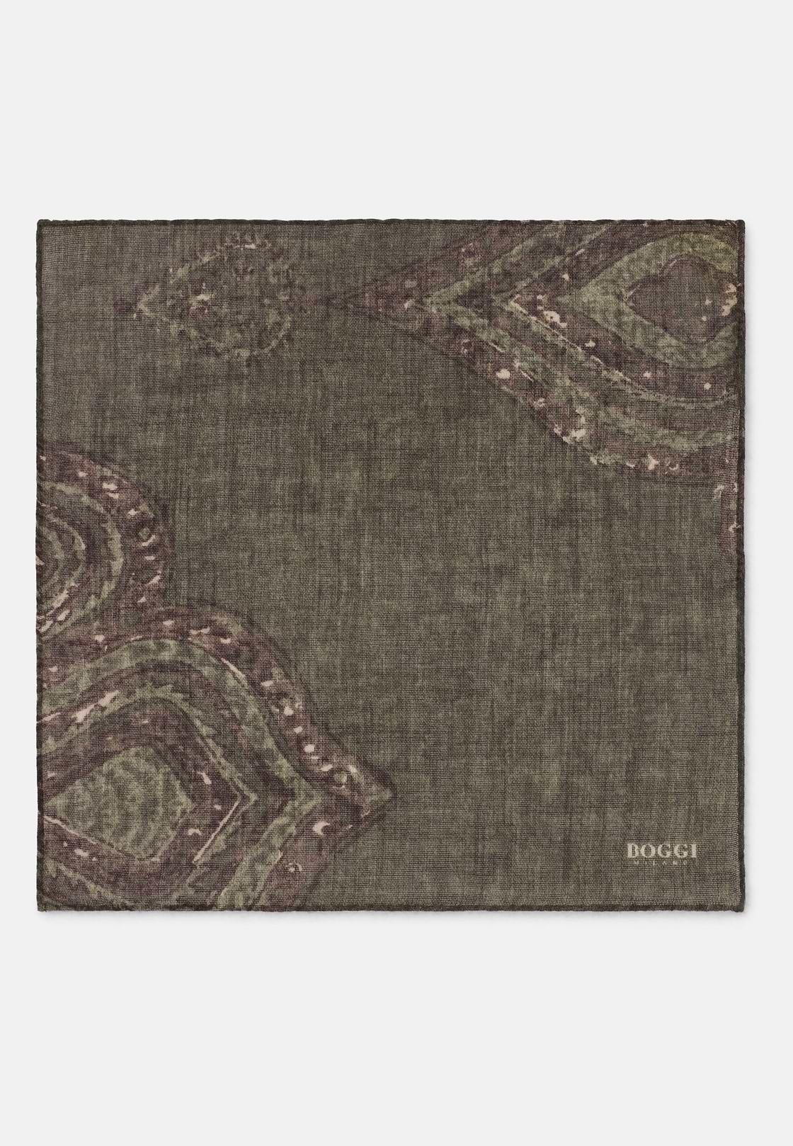Pocket Square Macro Pattern Print Wool, Green, hi-res, 2