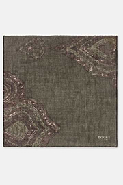 Pocket Square Macro Pattern Print Wool, Green, thumb, 2