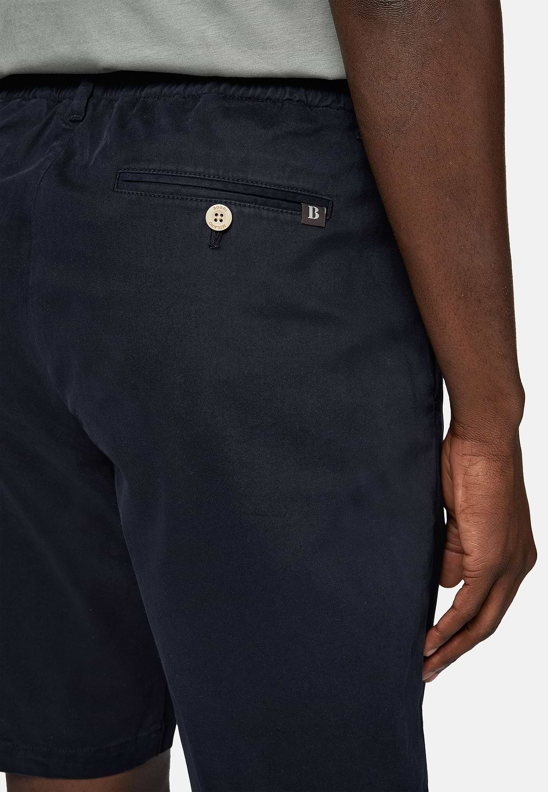 Stretch Cotton Summer Bermuda Shorts, Navy blue, hi-res