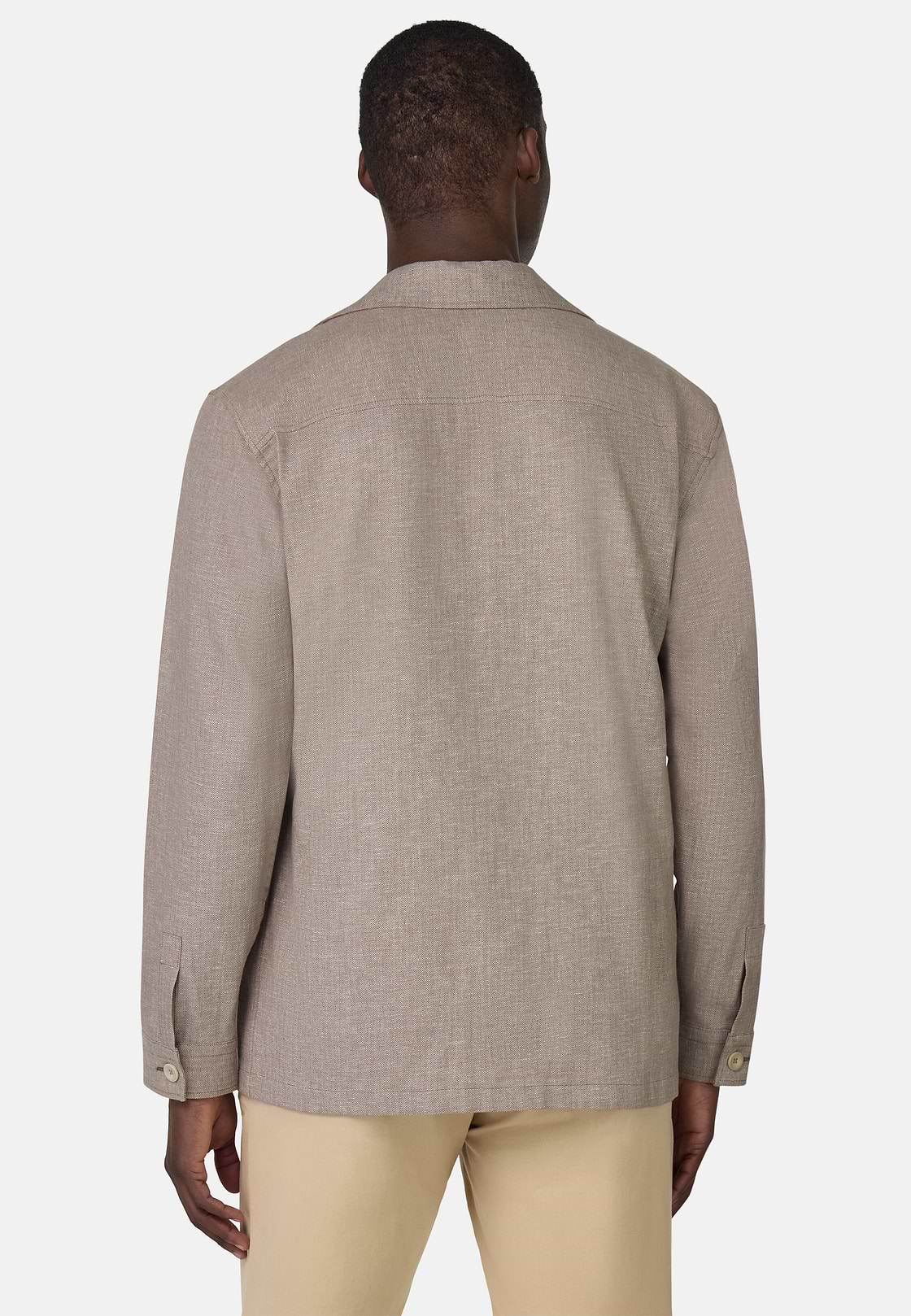 Veste Chemise en Coton et Lin, Taupe, hi-res
