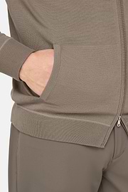 Full-Zip Knitted Hoodie in Superfine Wool, Taupe, thumb, 4