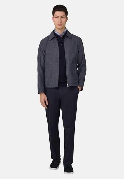 Technical Linen Bomber Jacket, Indigo, hi-res