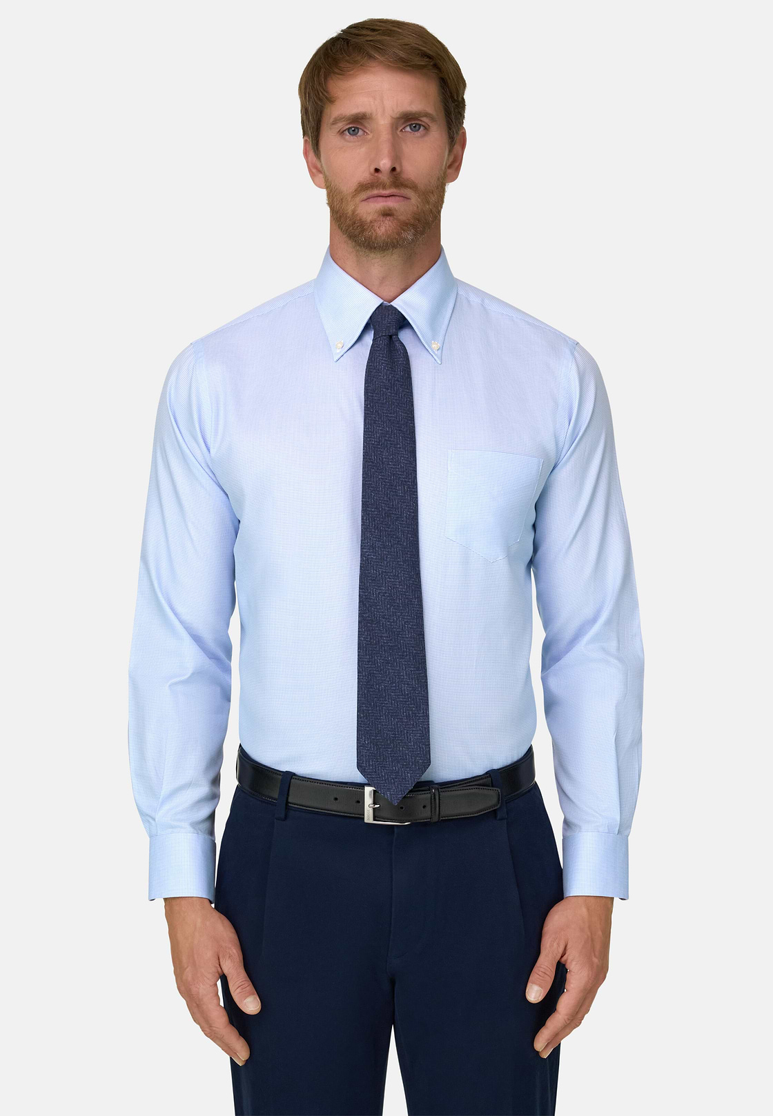 Shirt in Cotton Dobby Regular Fit, Light Blue, hi-res, 1