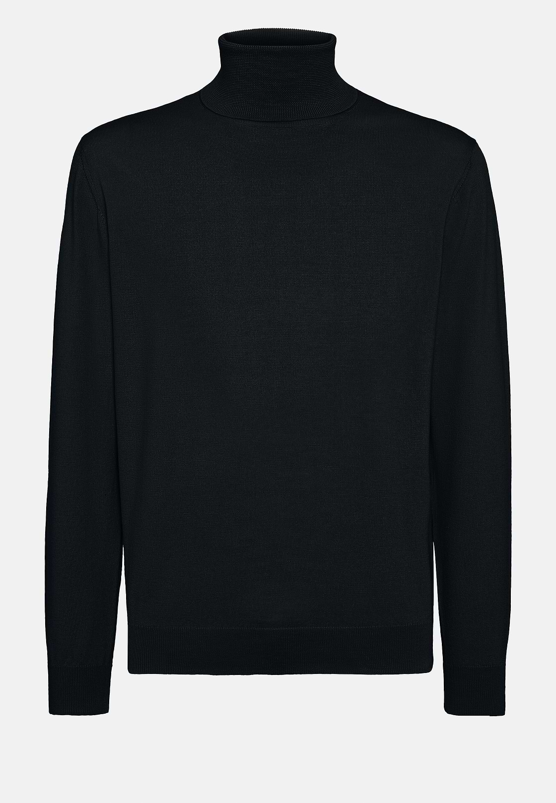 Black Merino Wool Polo Neck Jumper, Black, hi-res