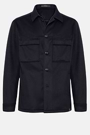 Link Shirt Jacket in Pure Cashmere, Navy blue, hi-res