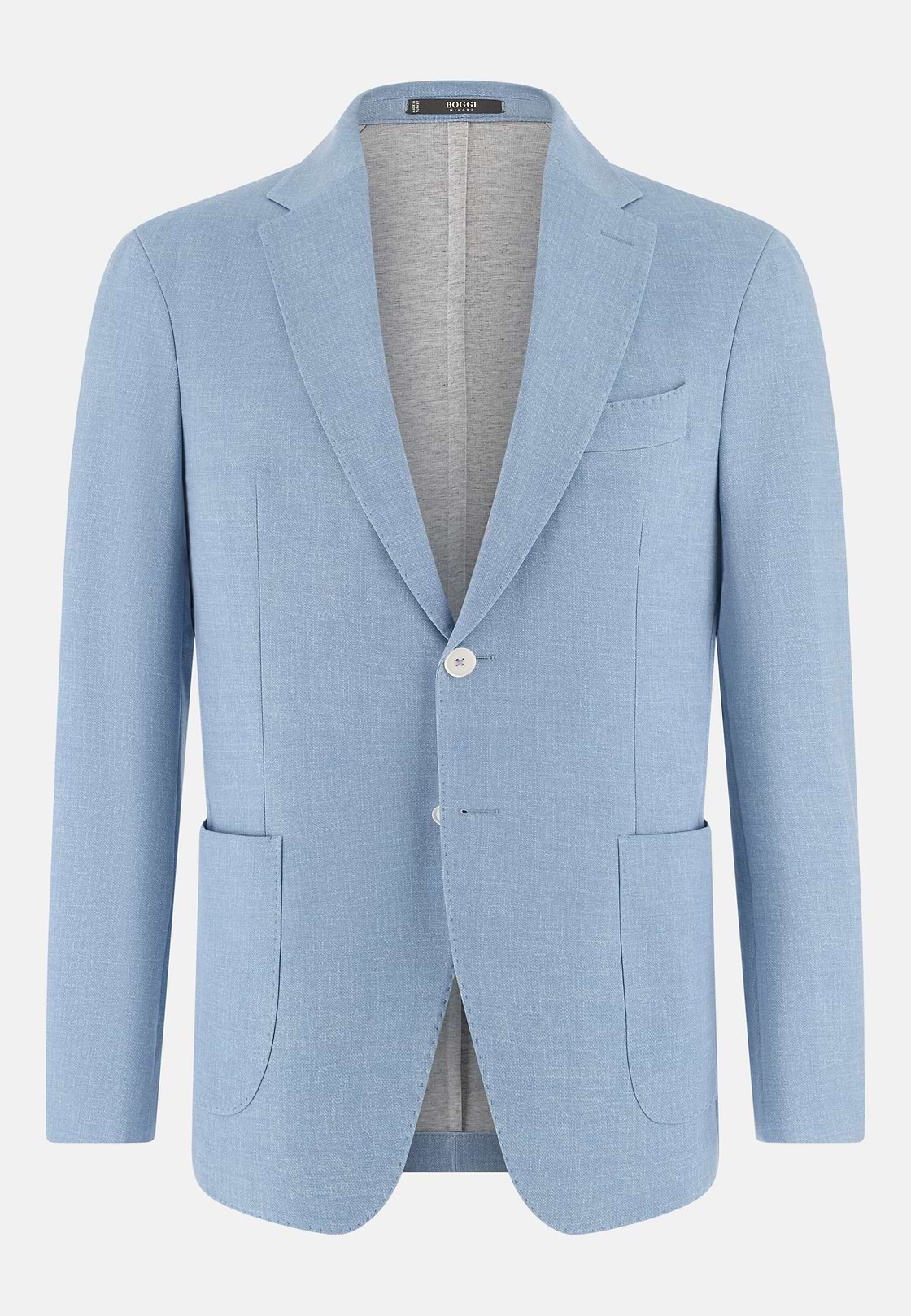 Micro Fancy Printed Cotton Blend Blazer, Light Blue, hi-res, 5