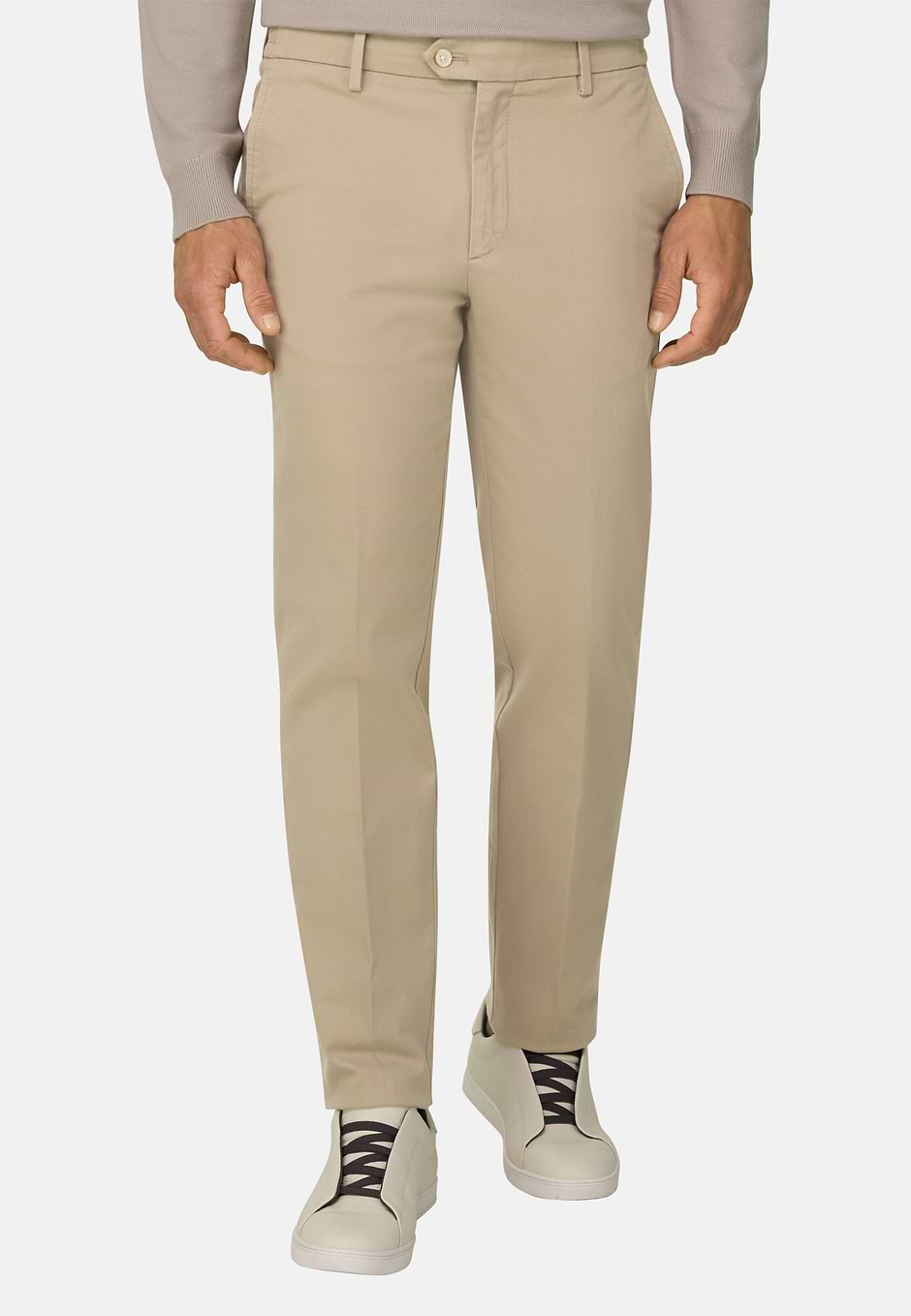 Trousers in Stretch Cotton Tencel, Beige, hi-res