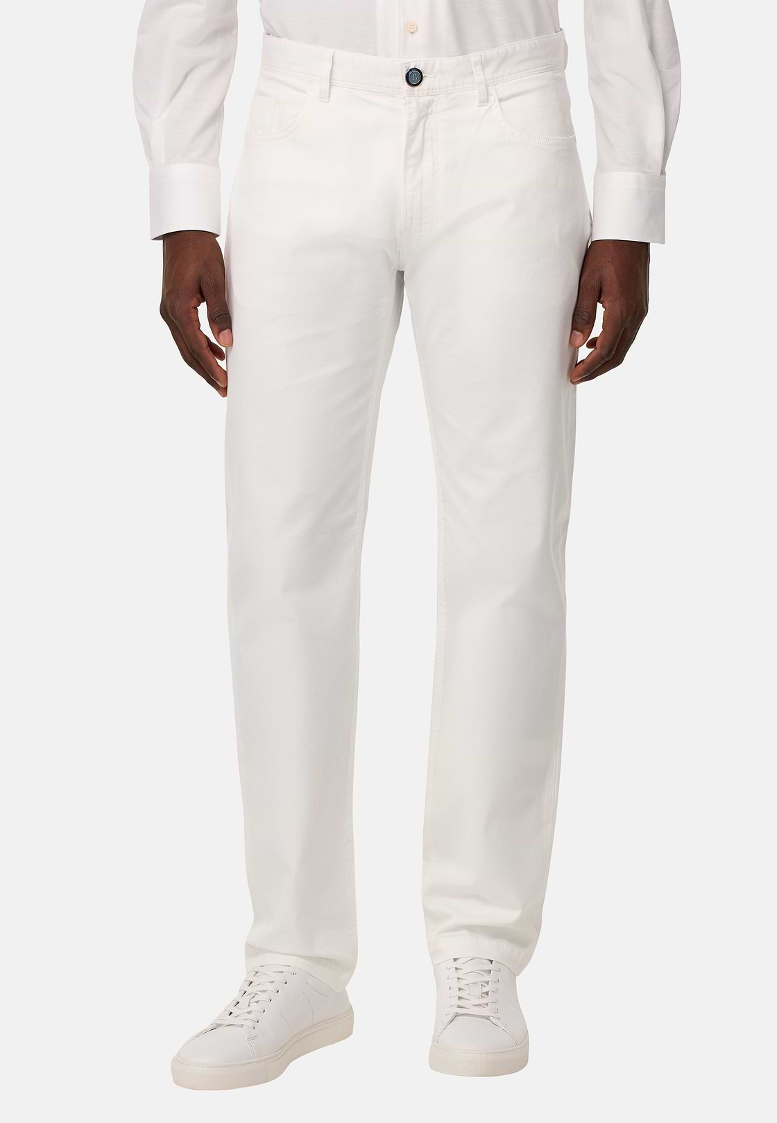 Stretch Cotton 5-Pocket Trousers, White, hi-res