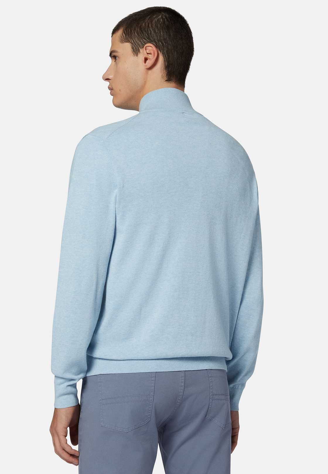 Cotton Full Zip Sweater 14Gg, Light Blue, hi-res