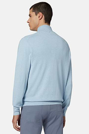 Cotton Full Zip Sweater 14Gg, Light Blue, hi-res