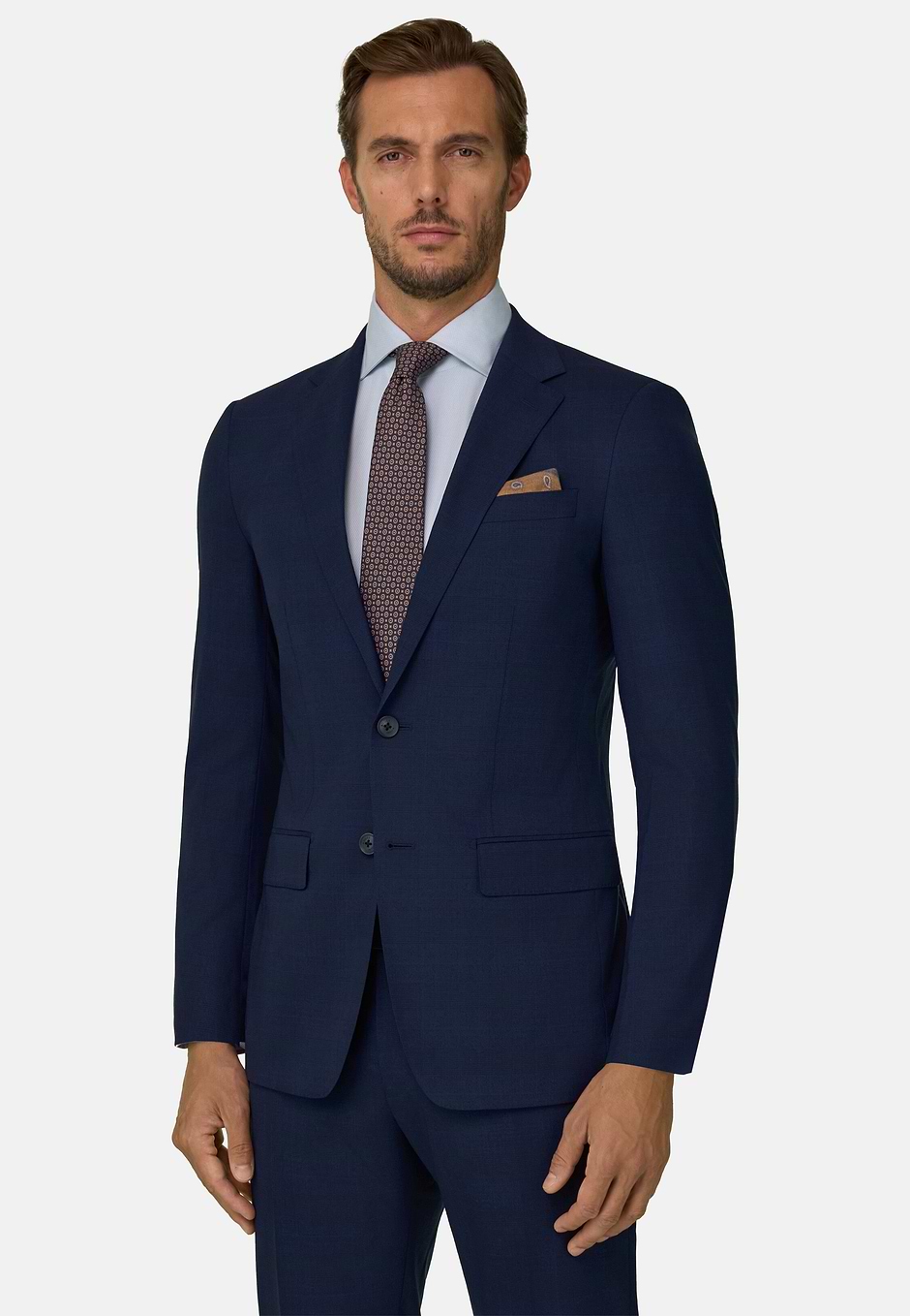 Suit in Stretch Wool Prince of Wales Check, Navy blue, hi-res