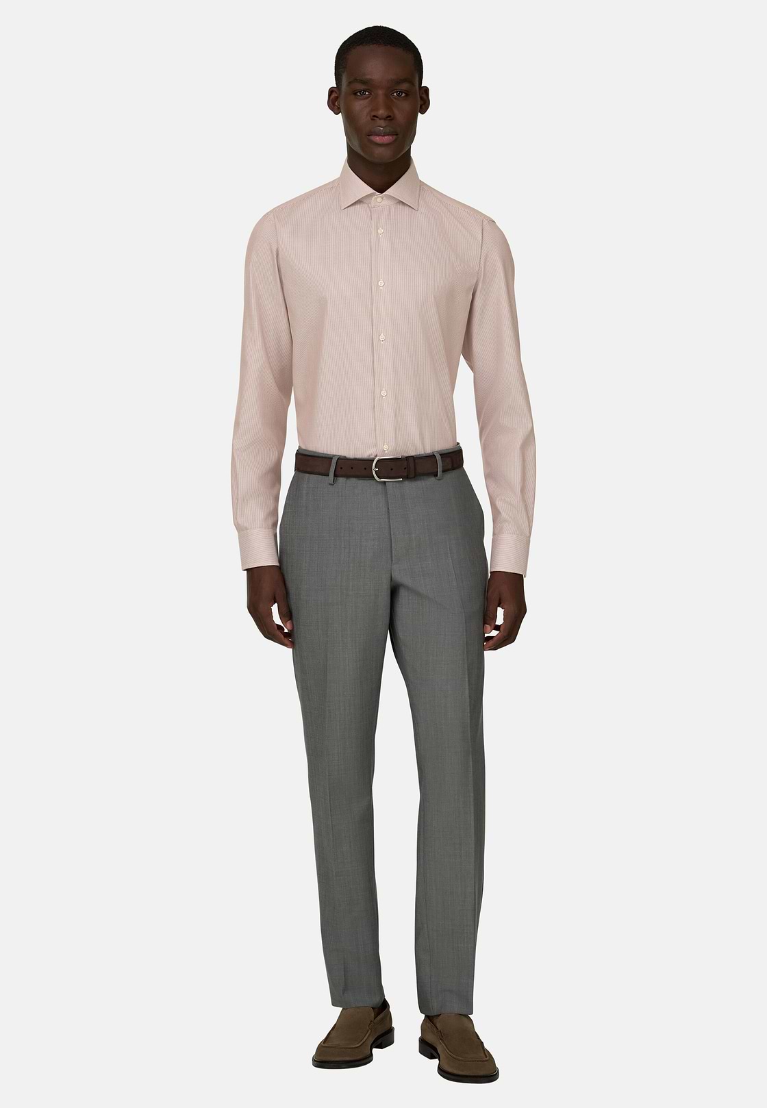 Camicia A Righe In Cotone Slim Fit, Nocciola, hi-res, 2