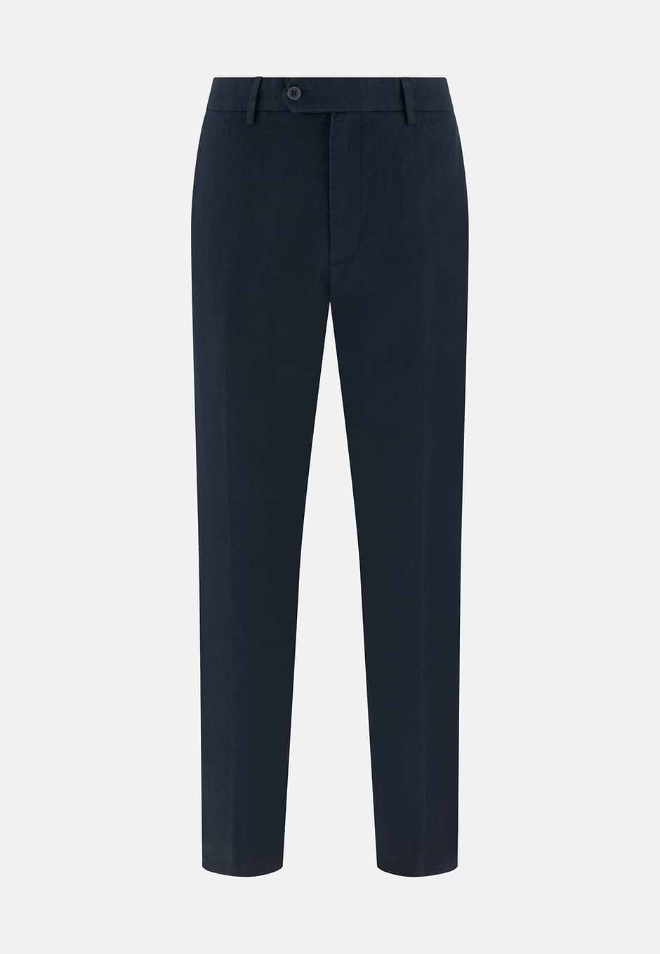 Pantaloni In Lino, Navy, hi-res