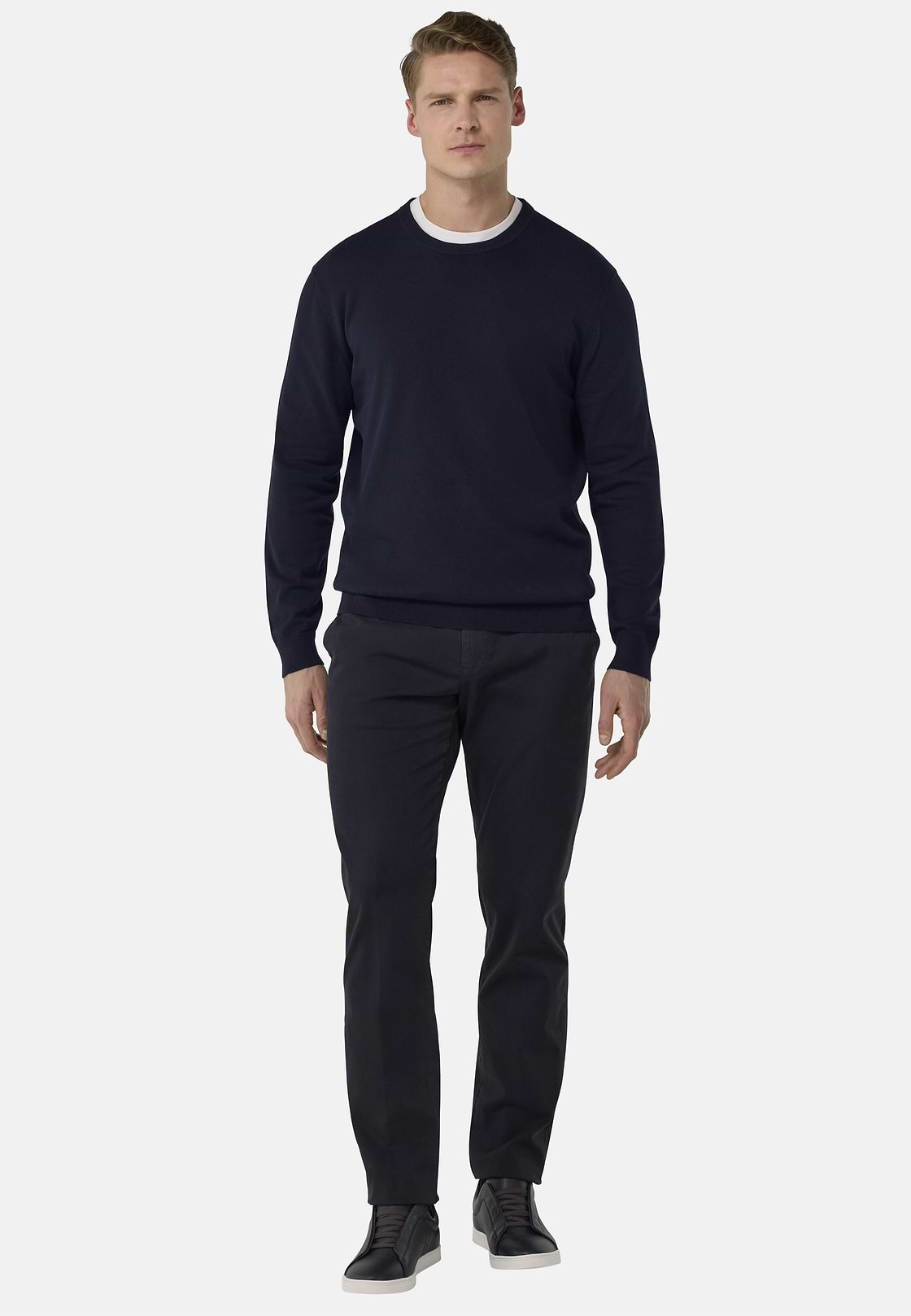 Cotton Crew Neck Jumper, Navy blue, hi-res