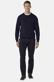 Cotton Crew Neck Jumper, Navy blue, hi-res