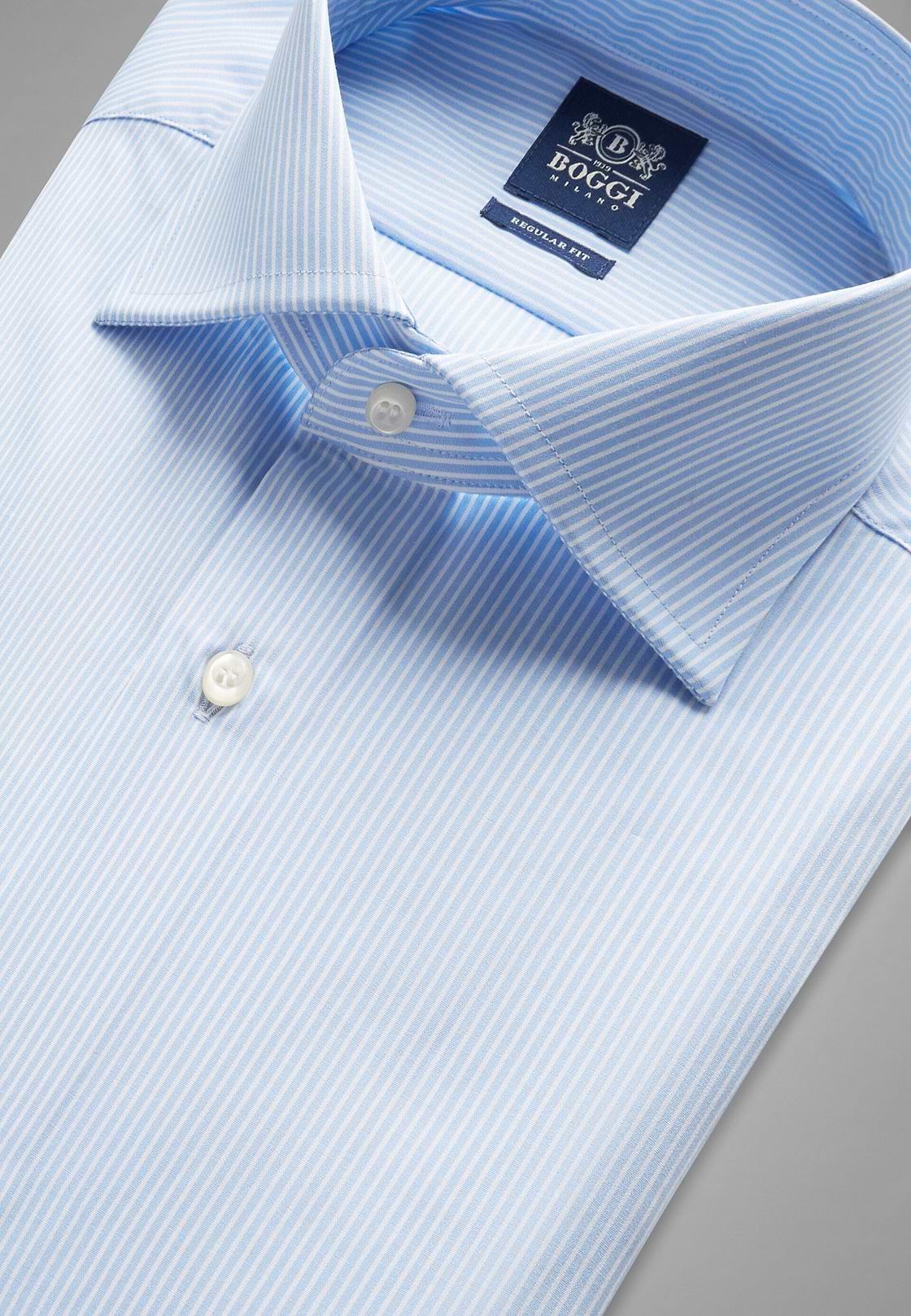 Camisa en algodón de rayas azules regular fit, , hi-res, 2