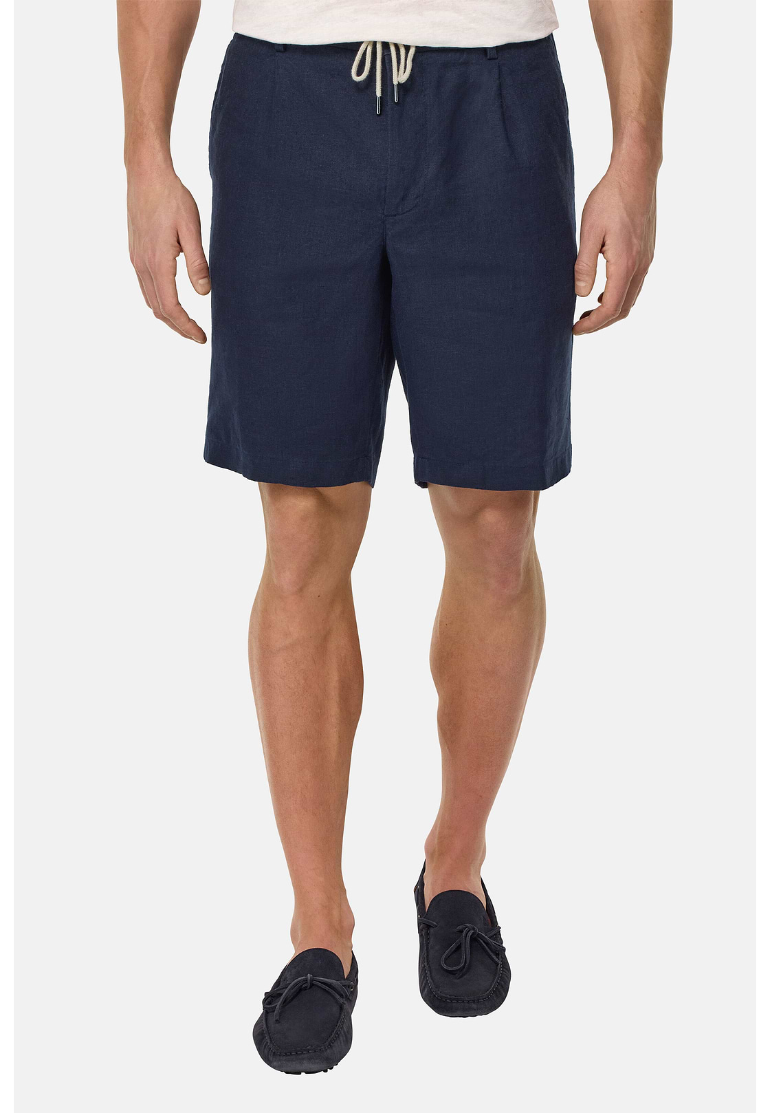 Bermudas in Linen, Navy blue, hi-res