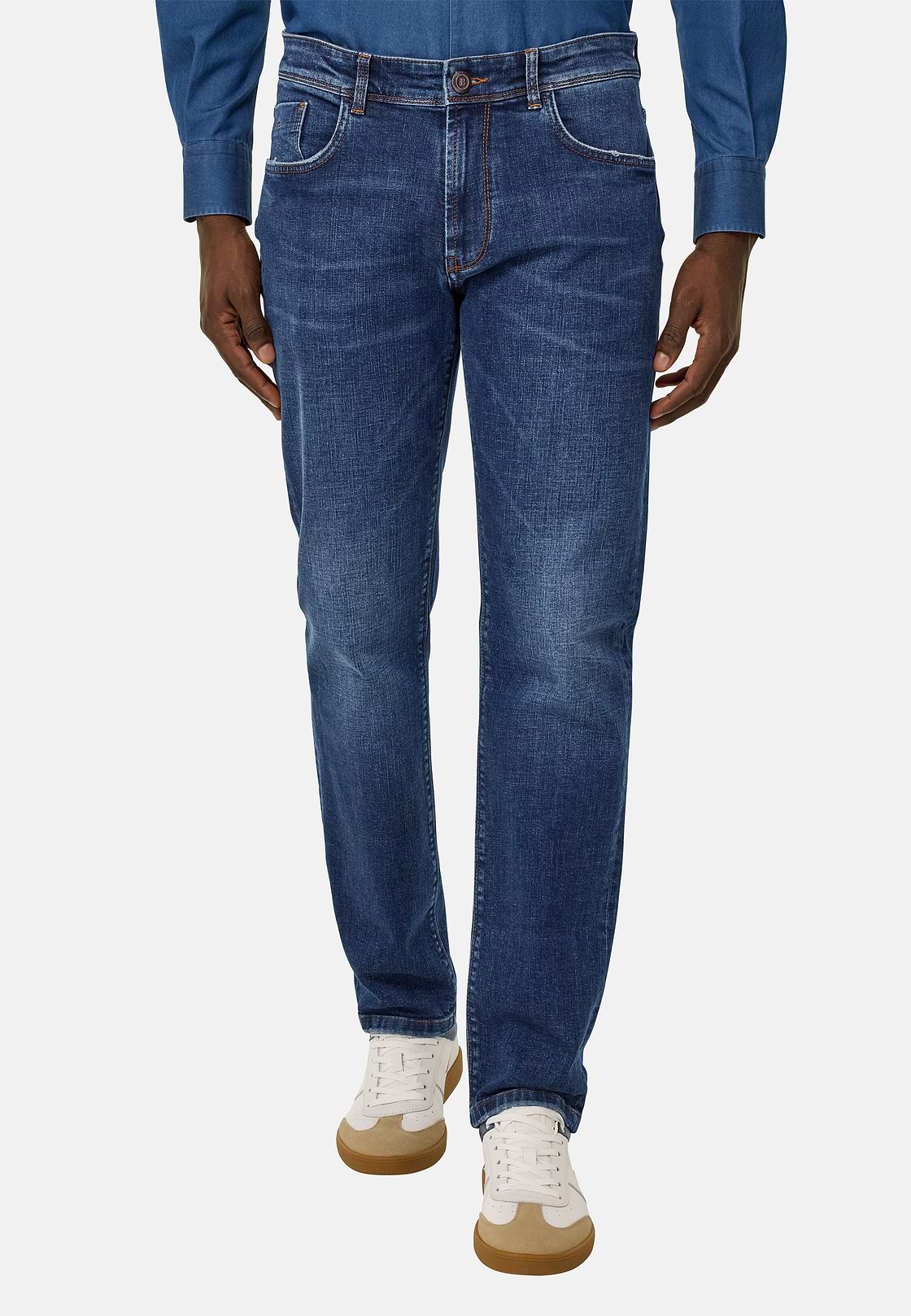 Medium Blue Stretch Denim Jeans, Medium Blue, hi-res
