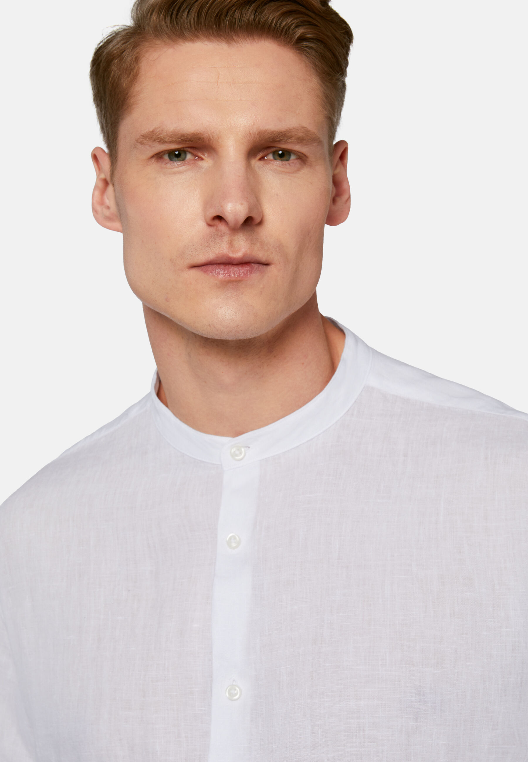 Chemise Col Mao en Lin, Blanc, hi-res