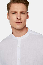 Chemise Col Mao en Lin, Blanc, hi-res