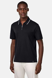 Half-Zip Jersey Polo Shirt, Black, hi-res