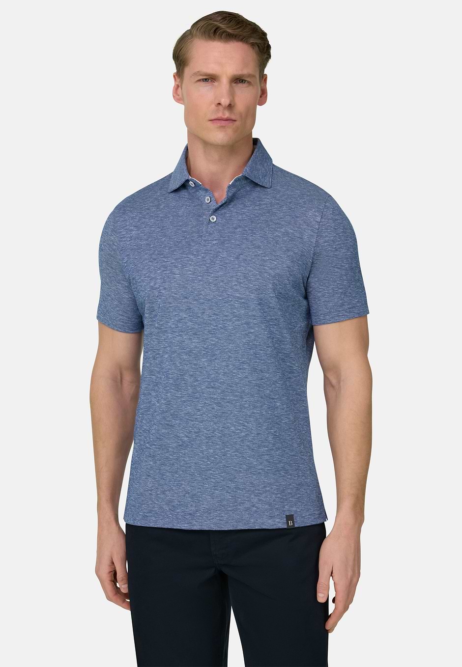 Cotton Linen Polo, Indigo, hi-res