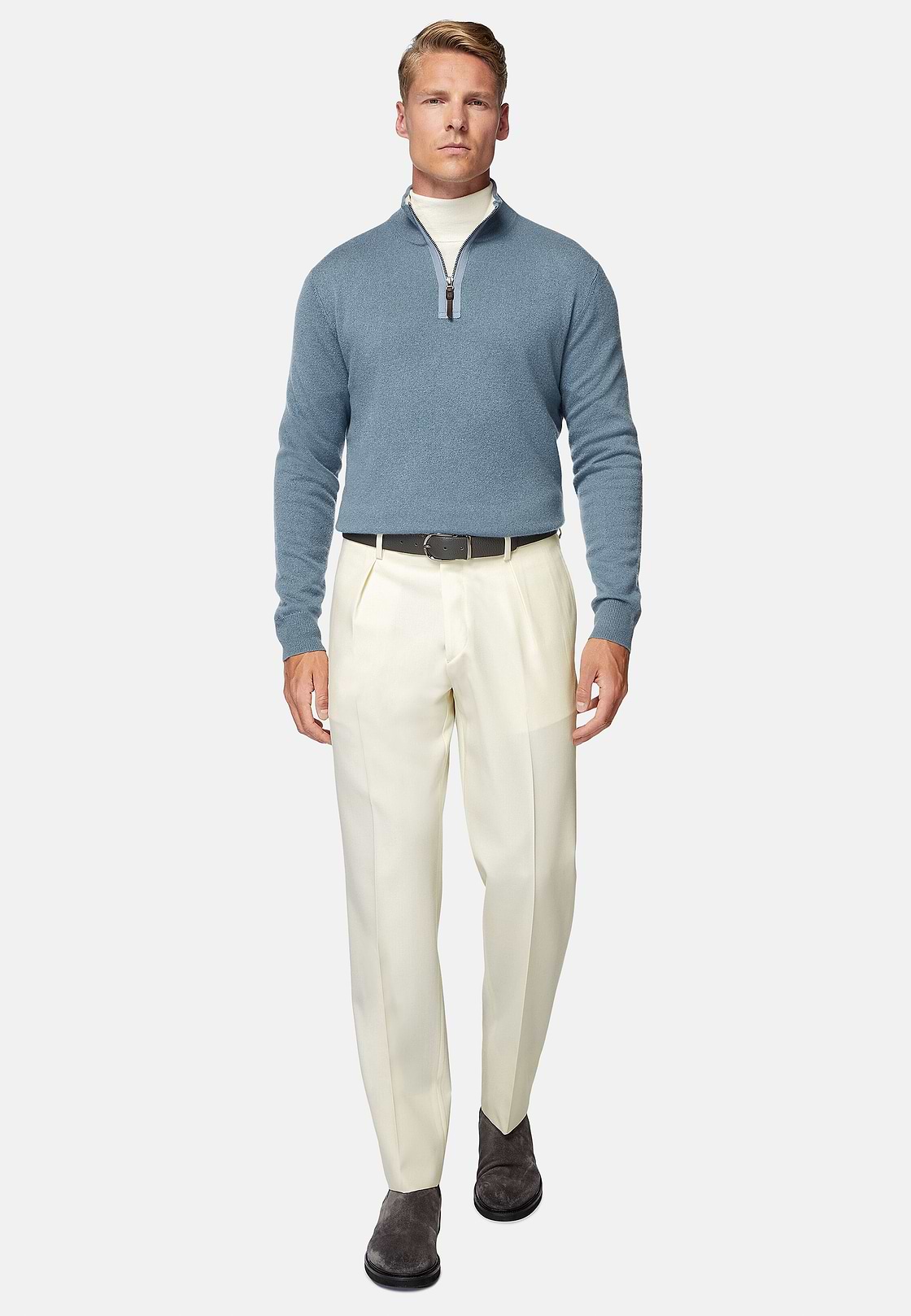 Indigo Cashmere Half Zip Jumper, Indigo, hi-res