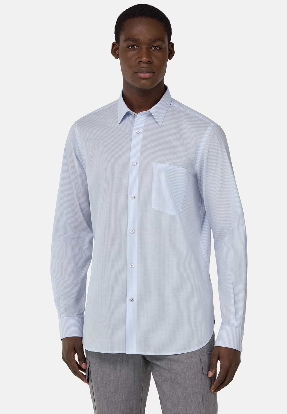 Regular Striped Cotton Poplin Shirt, Light Blue, hi-res