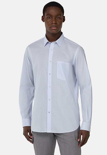 Regular Striped Cotton Poplin Shirt, Light Blue, hi-res