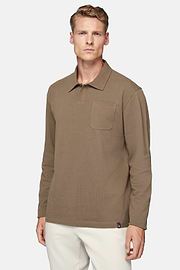 Cotton Piqué Polo Shirt, Brown, hi-res