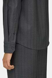 Pinstripe Wool Shirt with Open Collar, Grey, thumb, 3