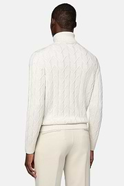 White Polo Neck Jumper in Merino Wool, White, hi-res