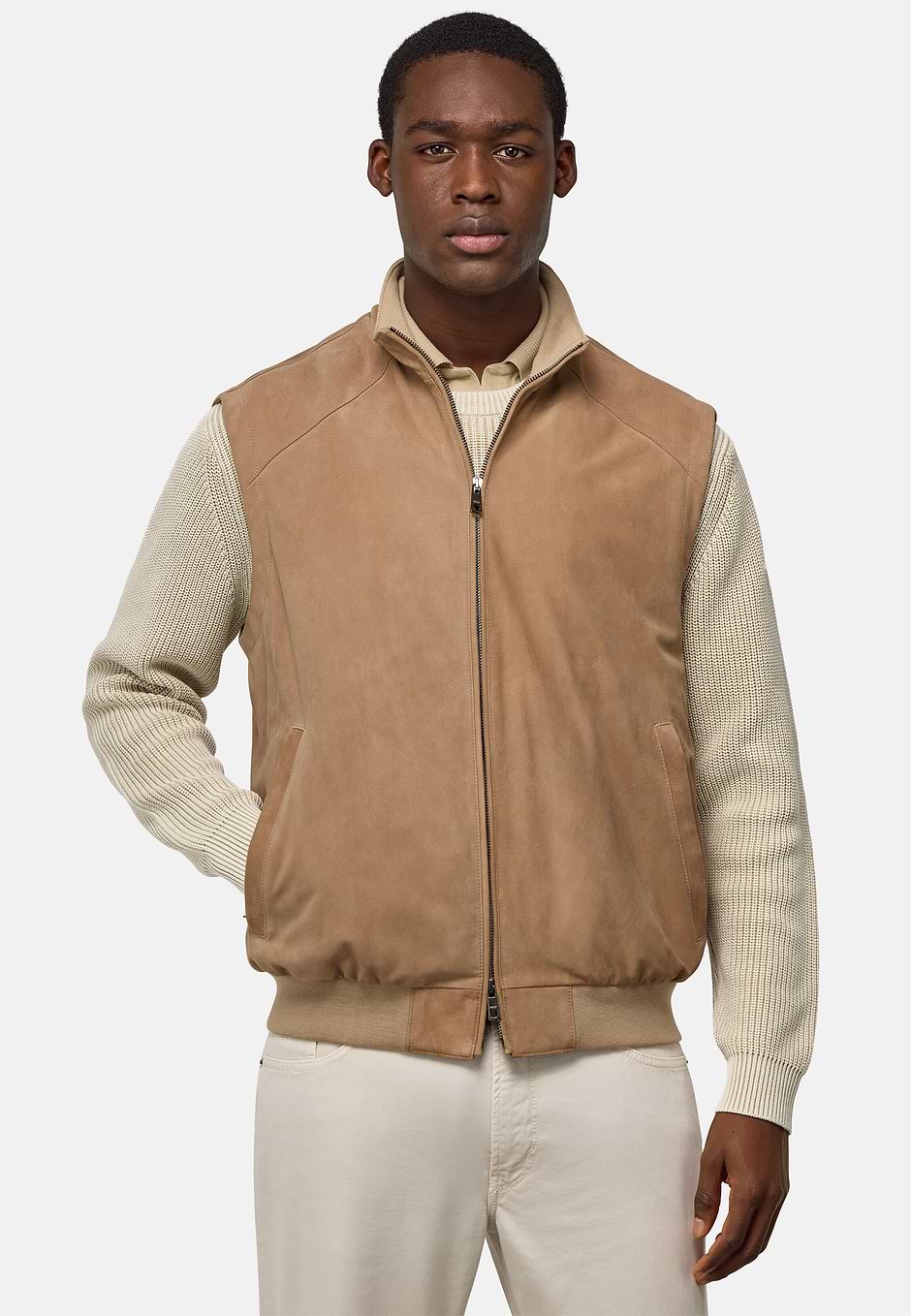 Weste Aus Echtem Veloursleder, Beige, hi-res