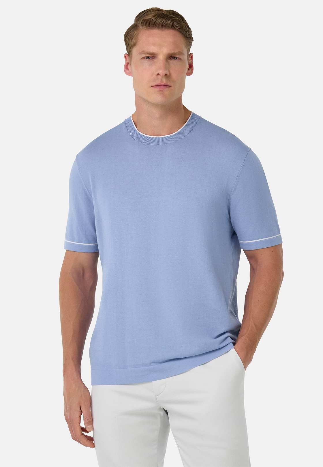 Cotton Crêpe Knit T-Shirt, Light Blue, hi-res