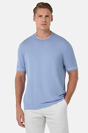 Cotton Crêpe Knit T-Shirt, Light Blue, hi-res
