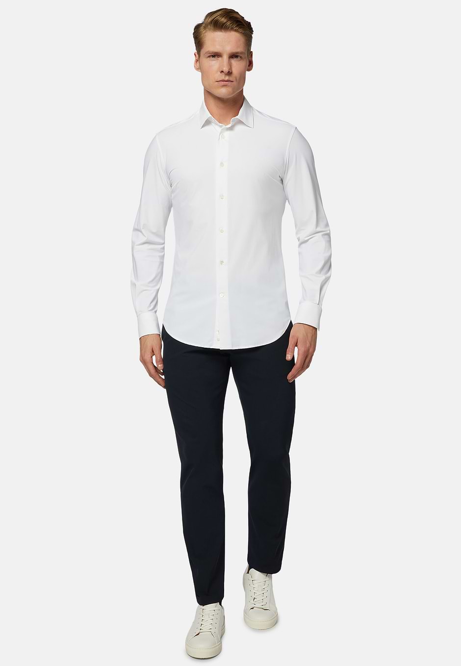 Black Stretch Nylon Slim Fit Shirt, White, hi-res