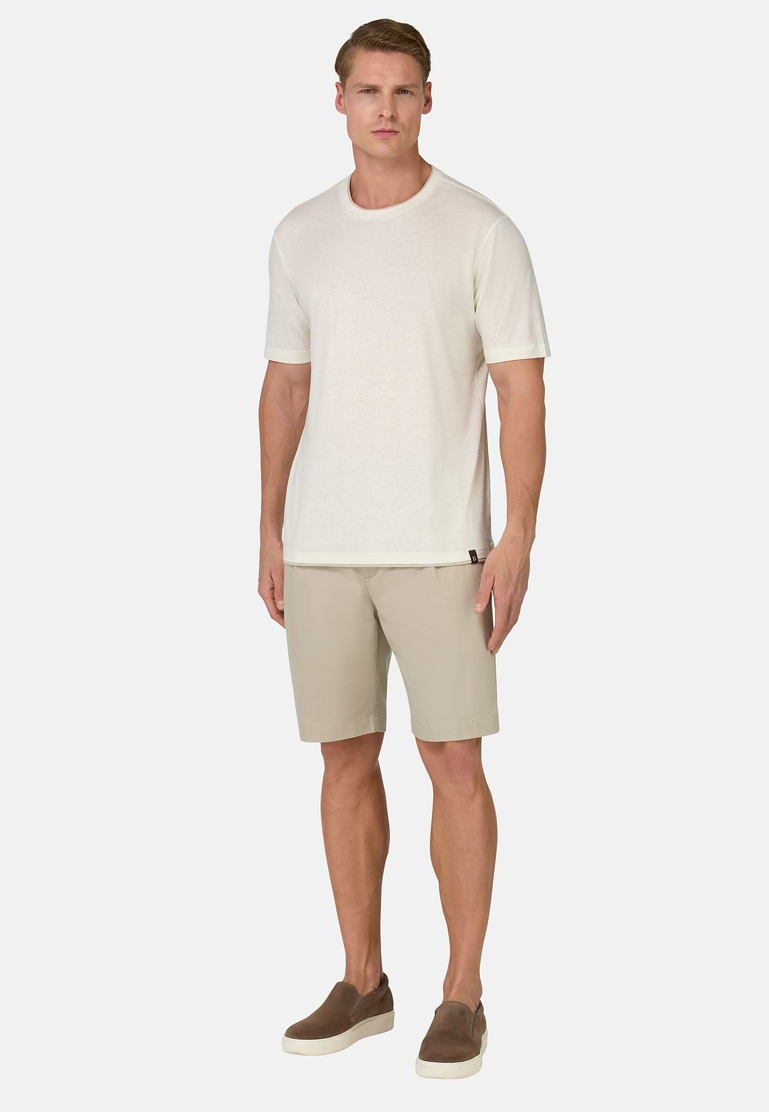 Stretch Cotton and Tencel Bermuda Shorts, Sand, hi-res