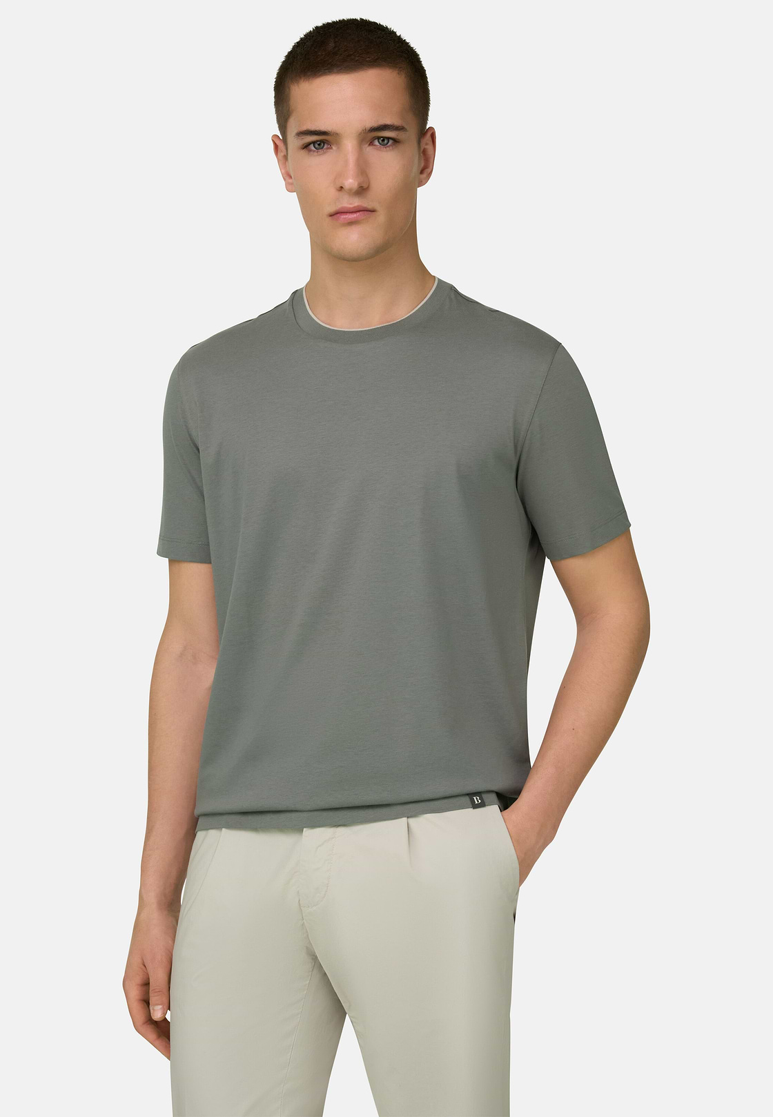 T-Shirt In Cotone Tencel, Militare, hi-res, 1
