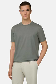 T-Shirt In Cotone Tencel, Militare, thumb, 1