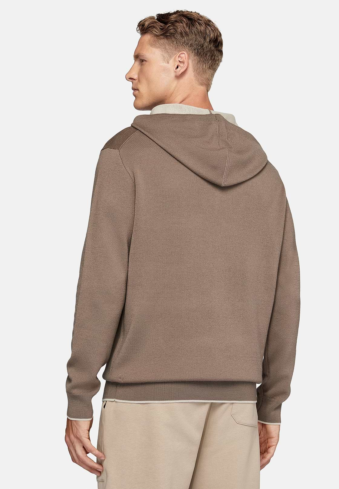 Pull Taupe À Capuche En Laine Nylon Coton, Taupe, hi-res