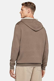 Pull Taupe À Capuche En Laine Nylon Coton, Taupe, hi-res