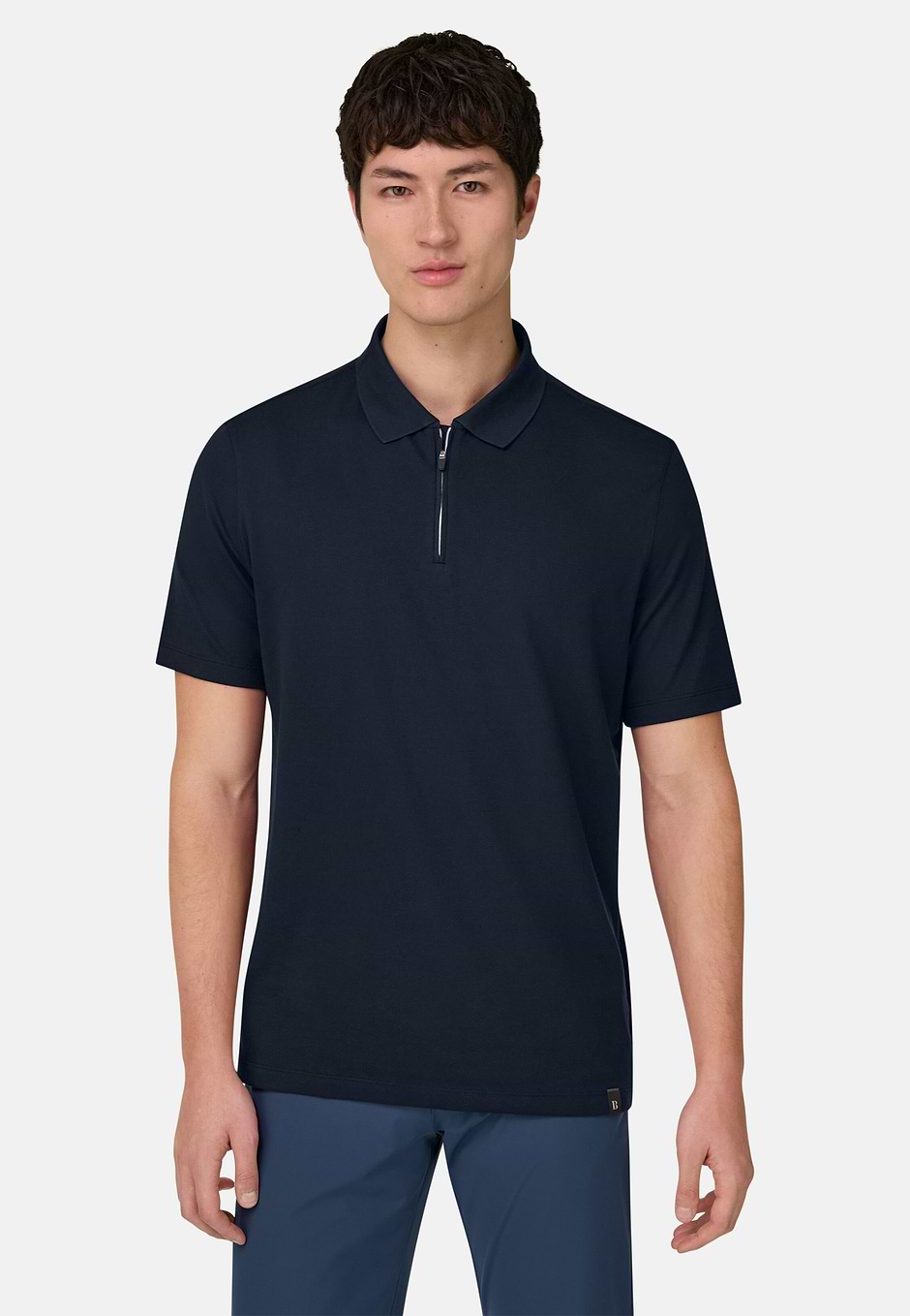 High-Performance Piqué Polo Shirt with S-Cafè® Yarn, Navy blue, hi-res