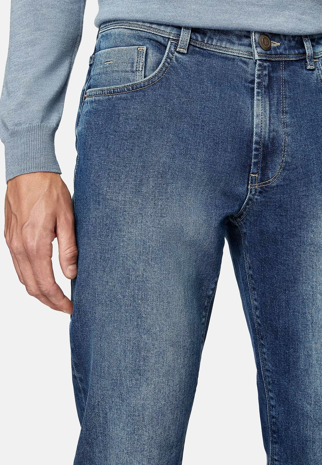 Jean En Denim Extensible Bleu À Délavage Moyen, Bleu clair, hi-res