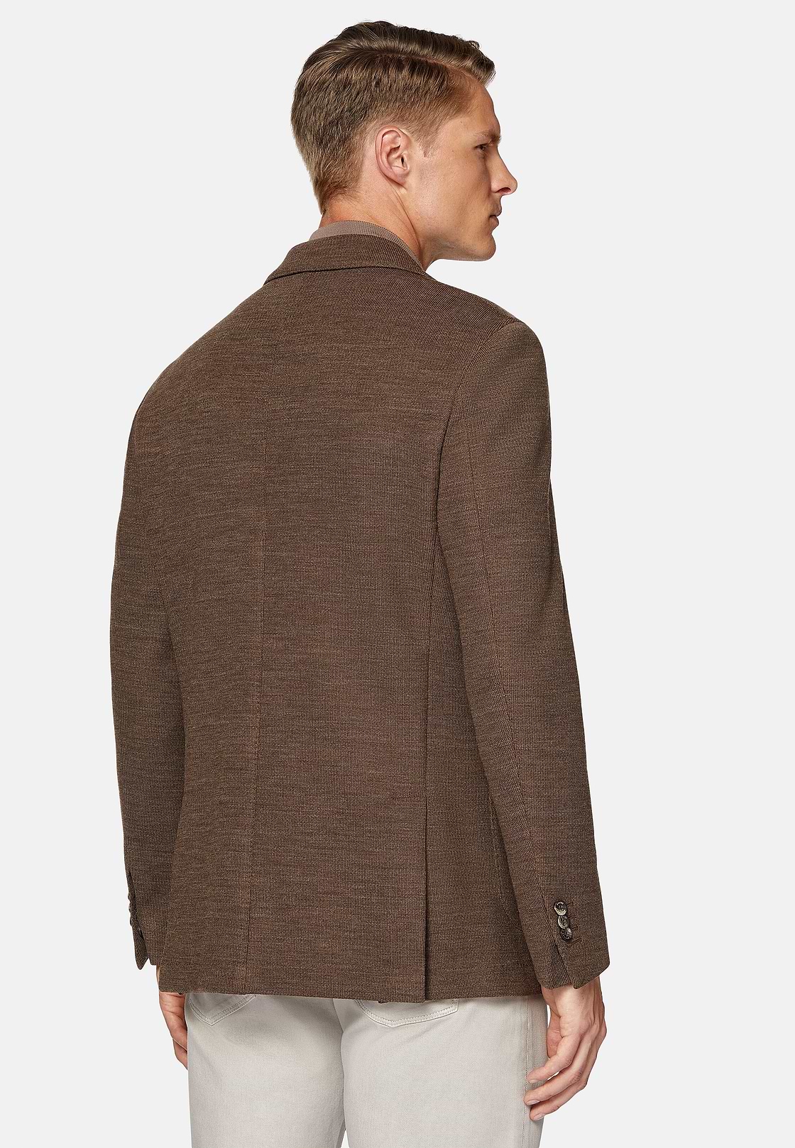 Military Brown Textured Wool Jersey Jacket, Brown, hi-res