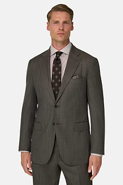 Suit Herringbone in Wool Cashmere, Taupe, thumb, 1