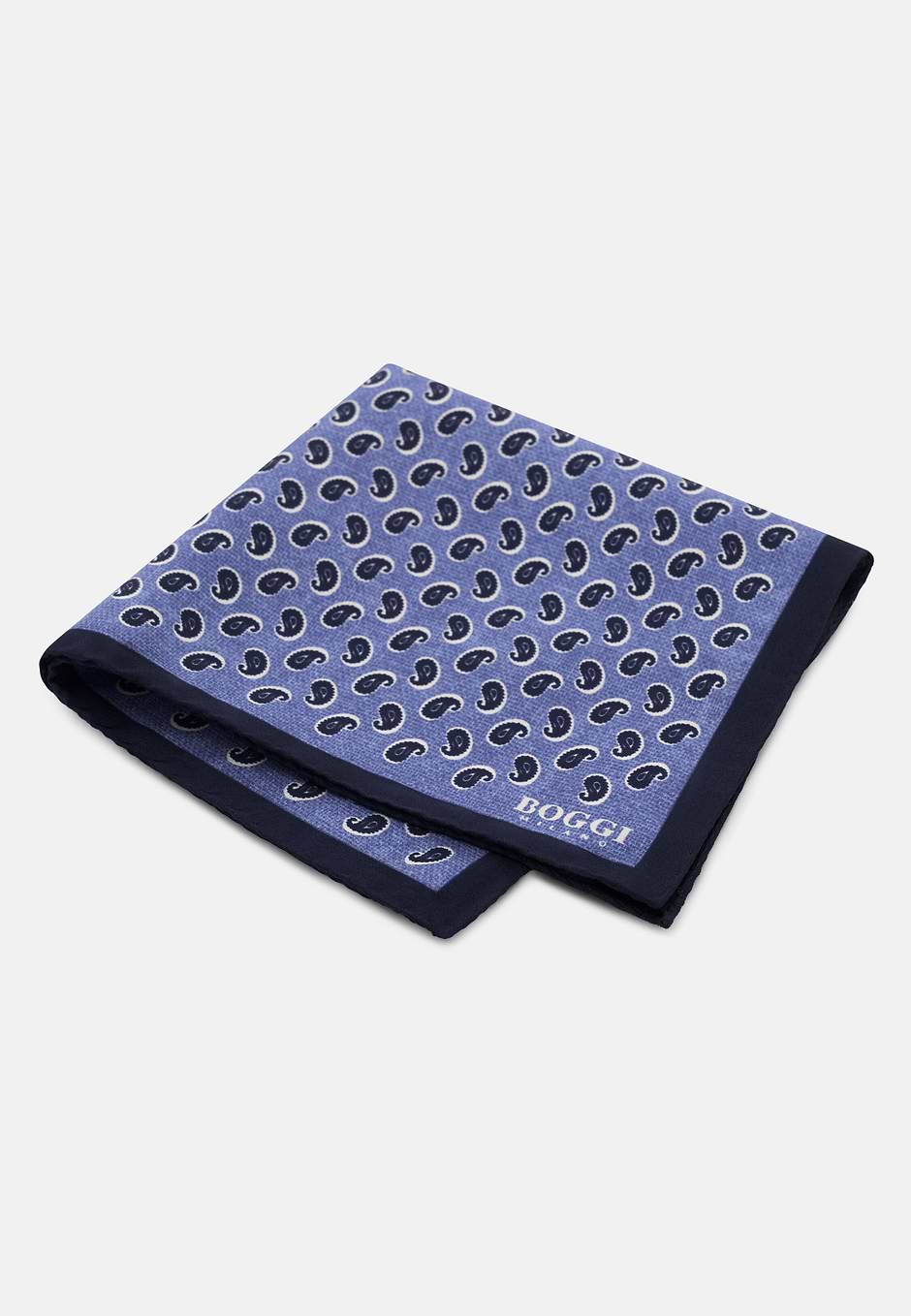 Pocket Square Micro Paisley Print Silk, Light Blue, hi-res
