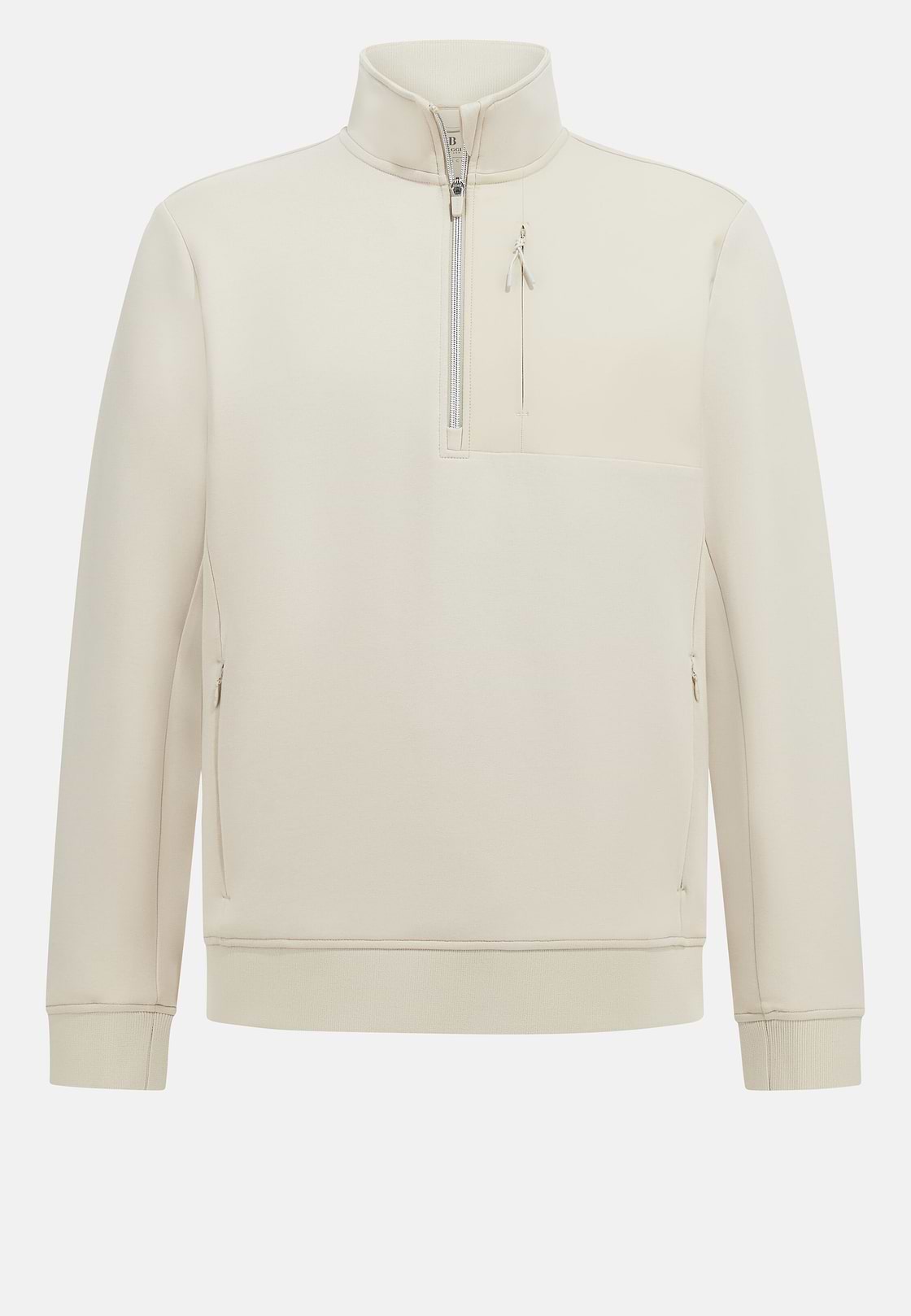 Felpa Mezza Zip In Light Scuba Misto Cotone, Sabbia, hi-res, 5